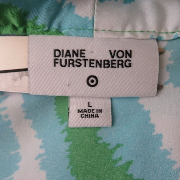 Diane Von Furstenberg Womens Long Robe L Green Blue Zebra Disco Recycled Poly - Picture 10 of 11